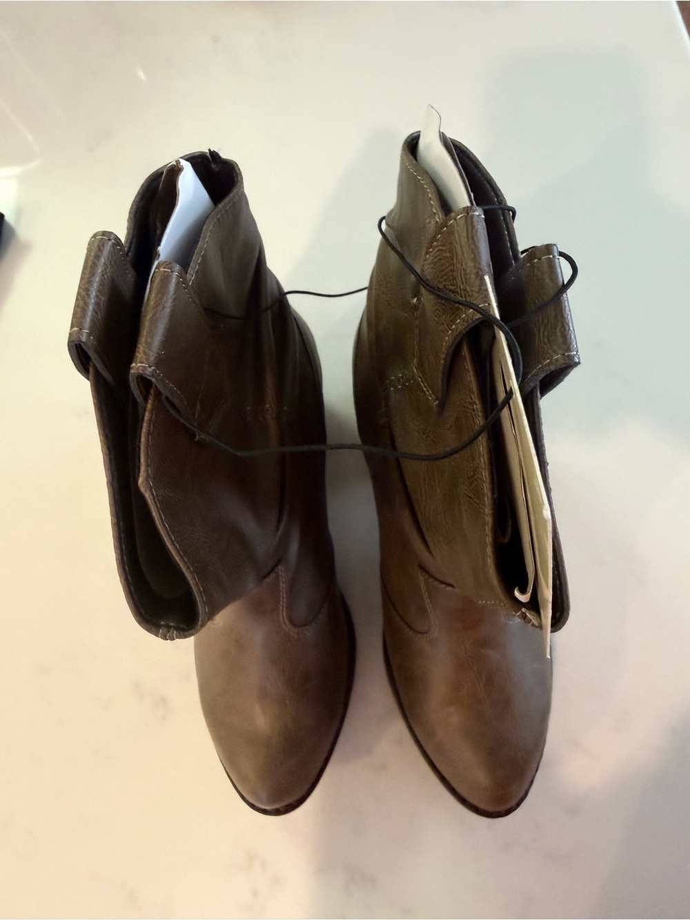 Charles Albert Olive Brown Leather Ankle Booties